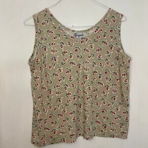 Originals Rose Tan Floral Tank Top Large Cottagecore Summer Vacation Vintage